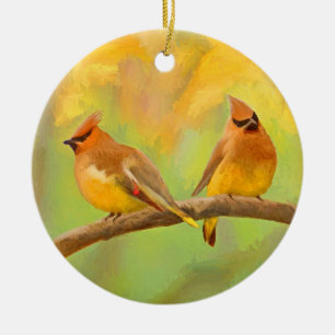Cedar Waxwing Painting - Cute Original Dog Art Ceramic Ornament