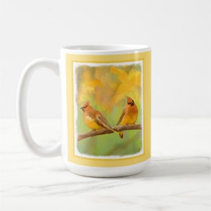 Cedar Waxwing Painting - Cute Original Dog Art Coffee Mug