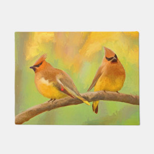 Cedar Waxwing Painting - Cute Original Dog Art Doormat