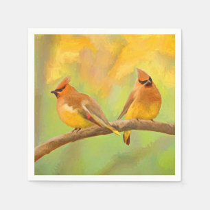 Cedar Waxwing Painting - Cute Original Dog Art Napkin