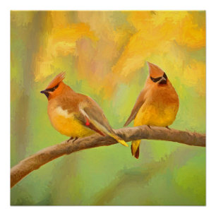 Cedar Waxwing Painting - Cute Original Dog Art Poster