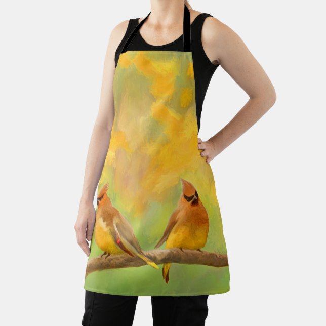 Cedar Waxwing Painting - Cute Original Wild Bird A Apron (Insitu)