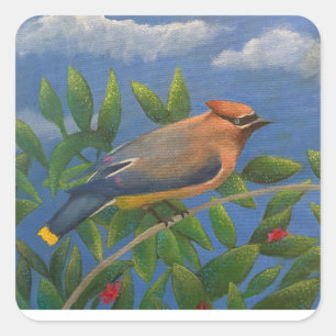 Cedar Waxwing Square Sticker