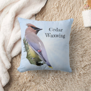 Cedar Waxwing Throw Pillow