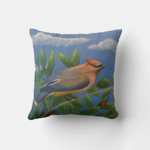 Cedar Waxwing Throw Pillow