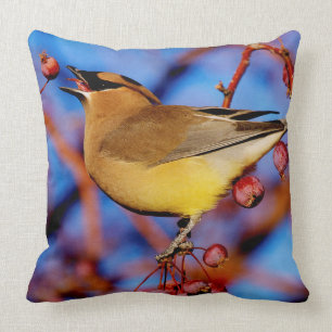 Cedar Waxwing Throw Pillow