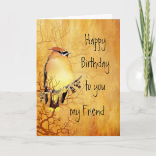 Cedar Waxwing Watercolor Friend Birthday  Card