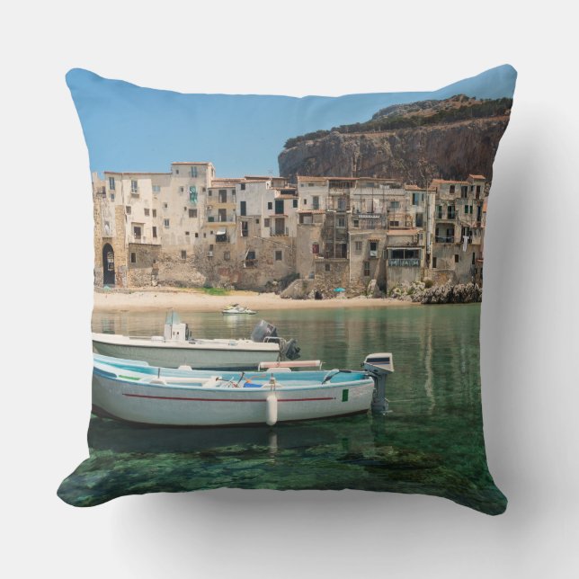 Cefalu town in Sicily Throw Pillow (Front)