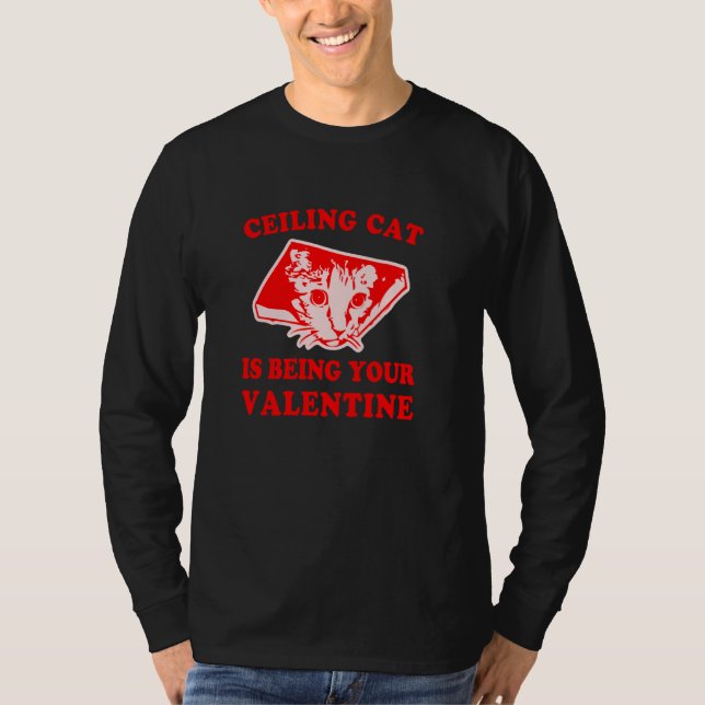 Ceiling Cat Is Being Your Valentine Funny T-Shirt (Front)