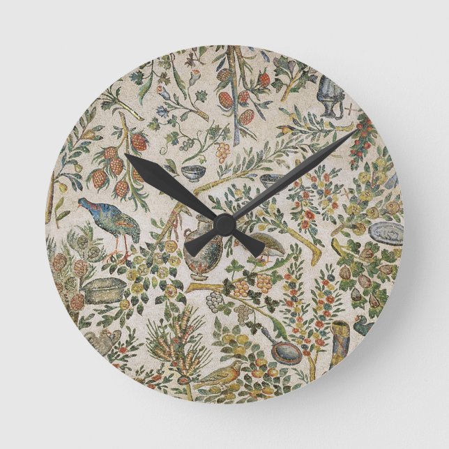 Ceiling decoration with flowers and birds (mosaic) round clock (Front)
