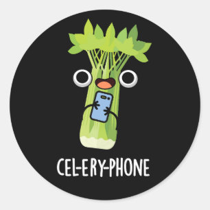 Cel-lery Phone Funny Celery Veggie Pun Dark BG Classic Round Sticker