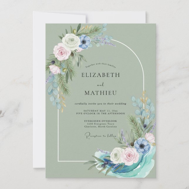 Celadon Azure Painted Wedding Invitation (Front)