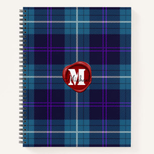 Celadon Blue Plaid Tartan Wax Seal Monogrammed Notebook