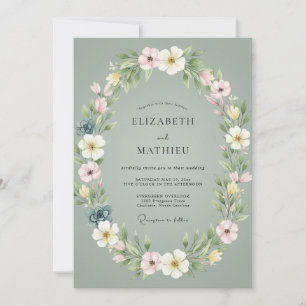 Celadon Blush Wreath Wedding Invitation