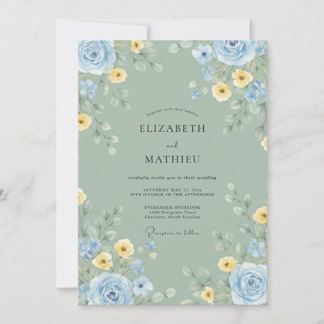 Celadon Butter Bloom Wedding Invitation (Front)