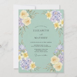 Celadon Butter Lilac Peony Wedding Invitation