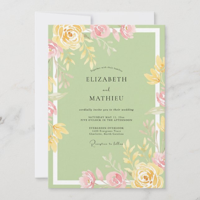 Celadon Butter Peony Wedding Invitation (Front)