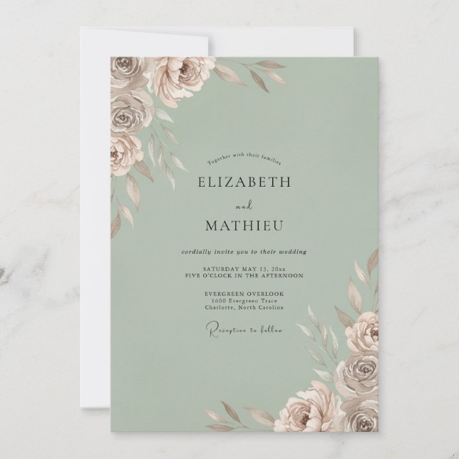 Celadon Champagne Petal Wedding Invitation (Front)