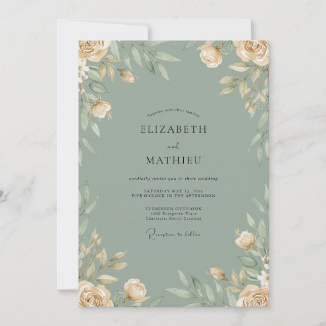Celadon Cream Leafy Wedding Invitation (Front)