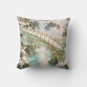 Celadon Dragonfly Glass Garden Bridge Throw Pillow