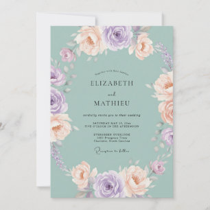Celadon Dusty Mauve Peony Wedding Invitation