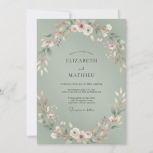 Celadon Foliage Painted Wedding Invitation