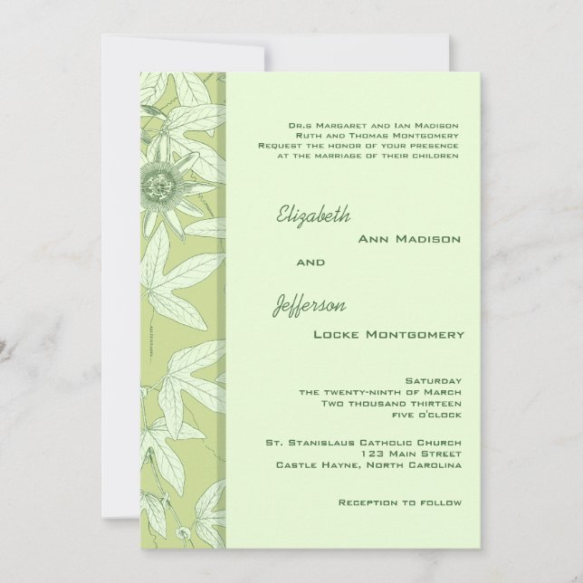 Celadon Green Botanical  Floral Wedding Invitation (Front)