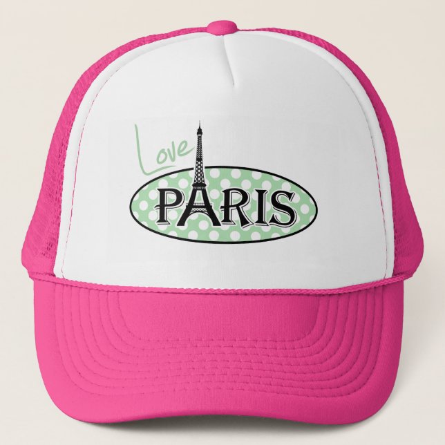 Celadon Green Polka Dots; Paris Trucker Hat (Front)