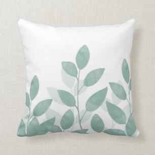 Celadon Green Watercolor Leaves Throw Pillow