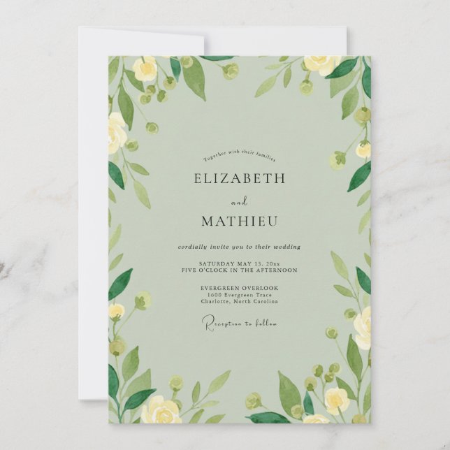 Celadon Ivory Greenery Wedding Invitation (Front)