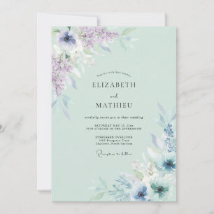 Celadon Lilac Watercolor Wedding Invitation