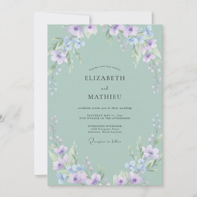 Celadon Lilac Wildflower Wedding Invitation (Front)