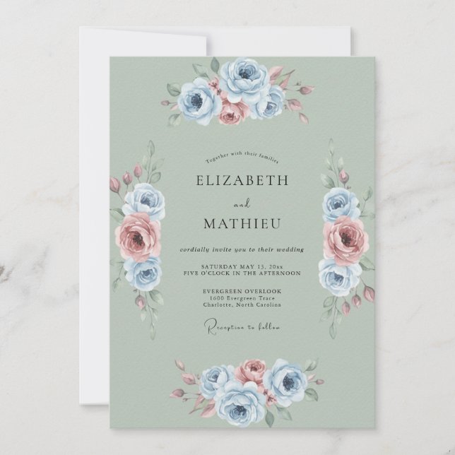 Celadon Mauve Peony Wedding Invitation (Front)