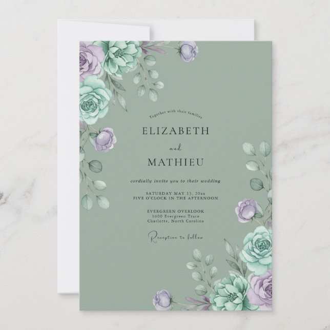 Celadon Mauve Petal Wedding Invitation (Front)