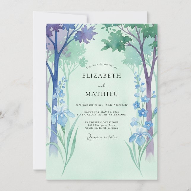 Celadon Periwinkle Forest Eucalyptus Wedding Invitation (Front)