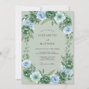 Celadon Periwinkle Leafy Wedding Invitation