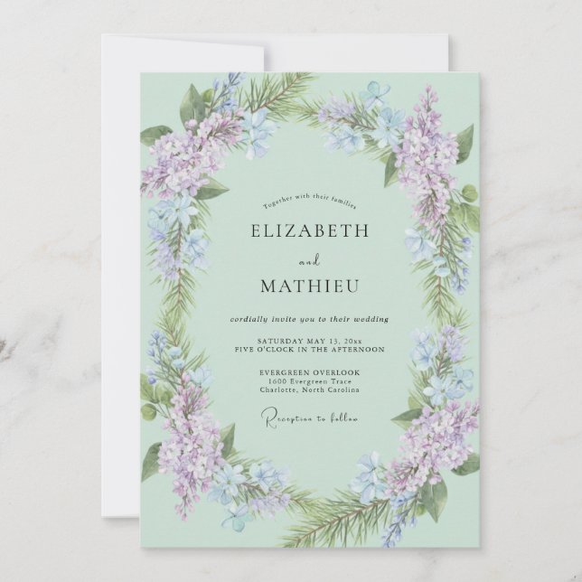 Celadon Periwinkle Wisteria Wedding Invitation (Front)