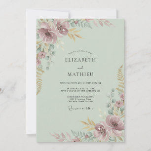 Celadon Plum Painted Wedding Invitation