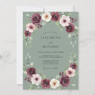 Celadon Plum Peony Wedding Invitation