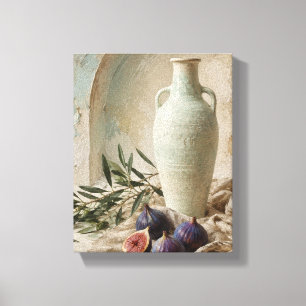 Celadon Vessel and Fallen Figs Mediterranean Still Canvas Print