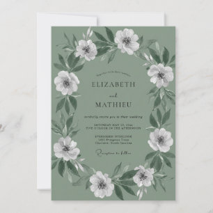 Celadon White Wreath Wedding Invitation
