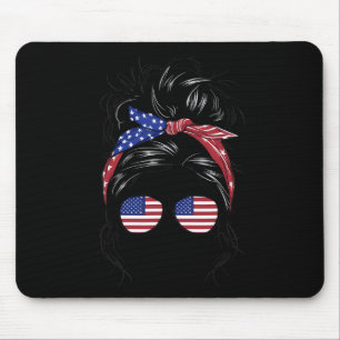 Celebrate 4th Of July Messy Bun Patriotic Girl Ame Mouse Pad