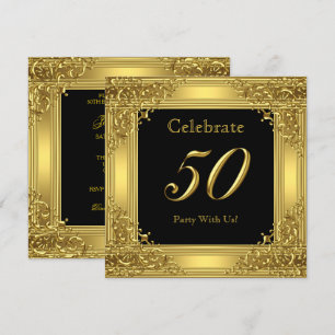 Celebrate 50th Birthday Party Gold Golden 50 Black Invitation