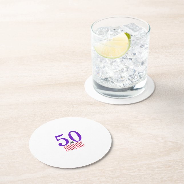 Celebrate 50th fabulous party round paper coaster (Insitu)
