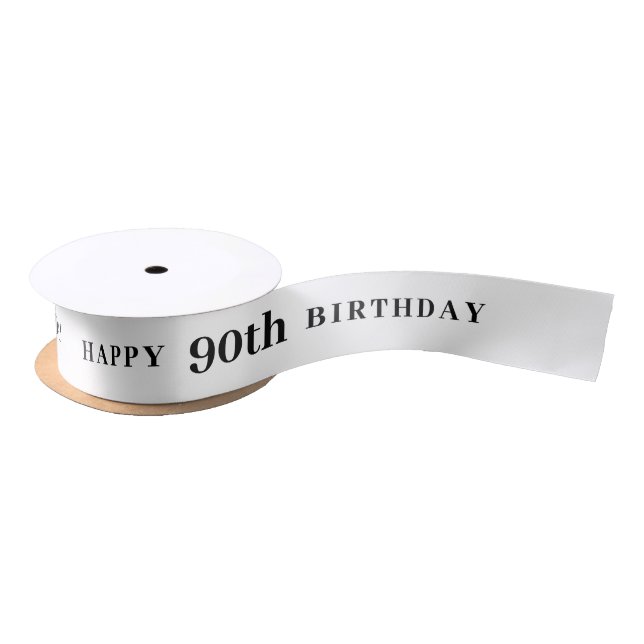 Celebrate 90: Joyful Birthday White Ribbon Satin Ribbon (Spool)