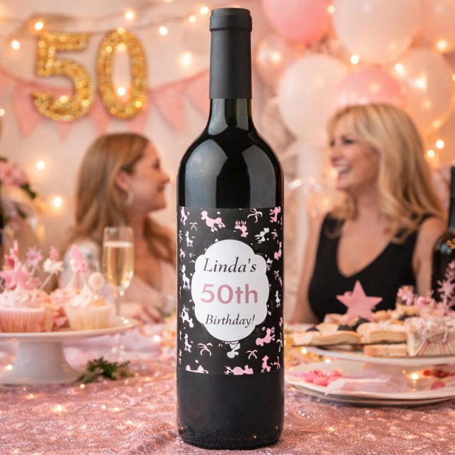 Celebrate a Birthday Milestone 50th Poodle Theme Wine Label (Creator Uploaded)