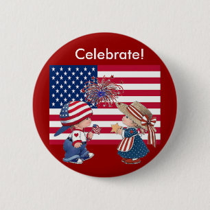 Celebrate American Flag 2 Inch Round Button