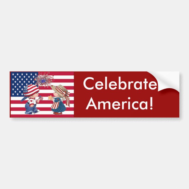 Celebrate American Flag Bumper Sticker (Front)