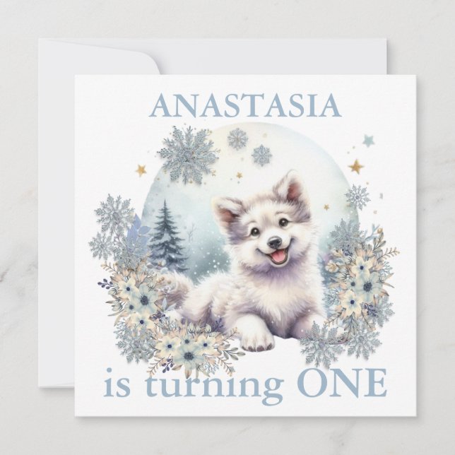 Celebrate baby shower winter theme cute dog wolf invitation (Front)