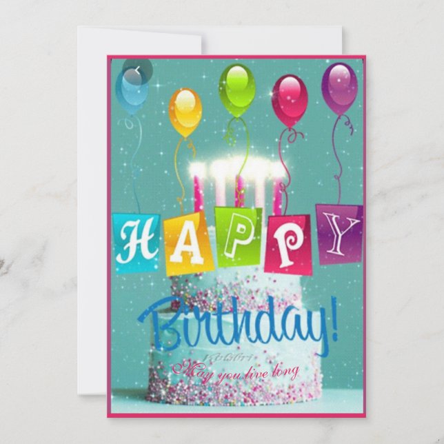 Celebrate Birthday Cake Candles and Balloons Holiday Card (Front)